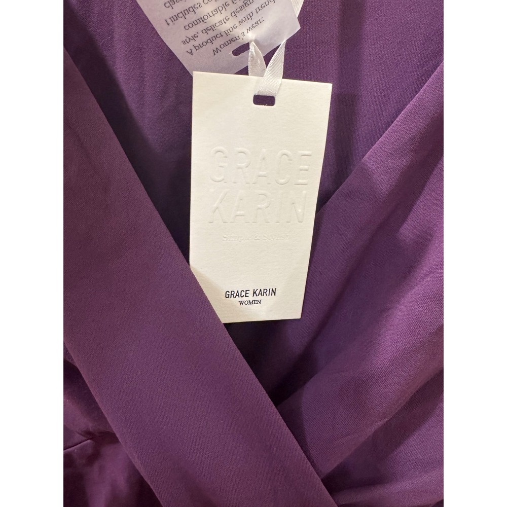Grace Karin Womens Purple Ruched Surplice V-Neck Long Sleeve Blouse Top 2XL NWT - Picture 4 of 8